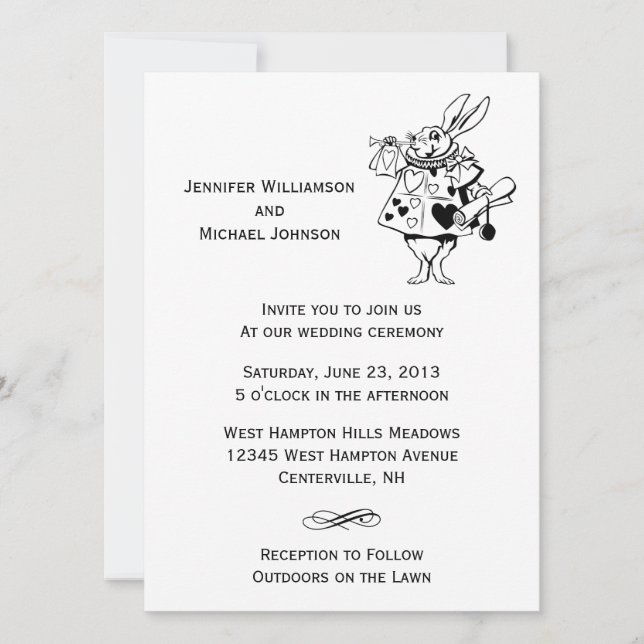 Invitation Alice dans le mariage moderne blanc noir du pays (Devant)