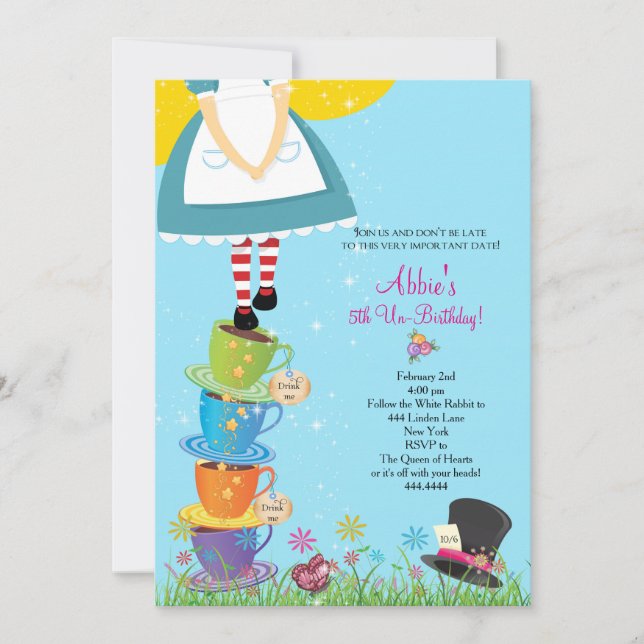 Invitation Alice dans l'invitation d'anniversaire du pays des (Devant)