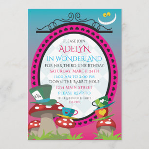 Invitation Alice dans l'invitation de thé d'anniversaire du