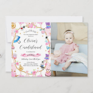 Invitation Alice dans l'Onederland 1er anniversaire photo ros
