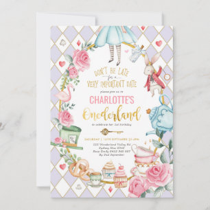 Invitation Alice dans l'Onederland Anniversaire Mad Tea Party