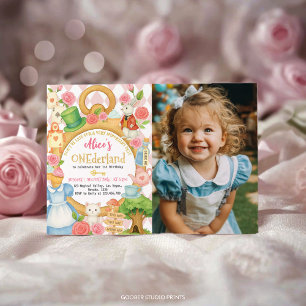 Invitation Alice dans l'Onederland Anniversaire Photo Invitat