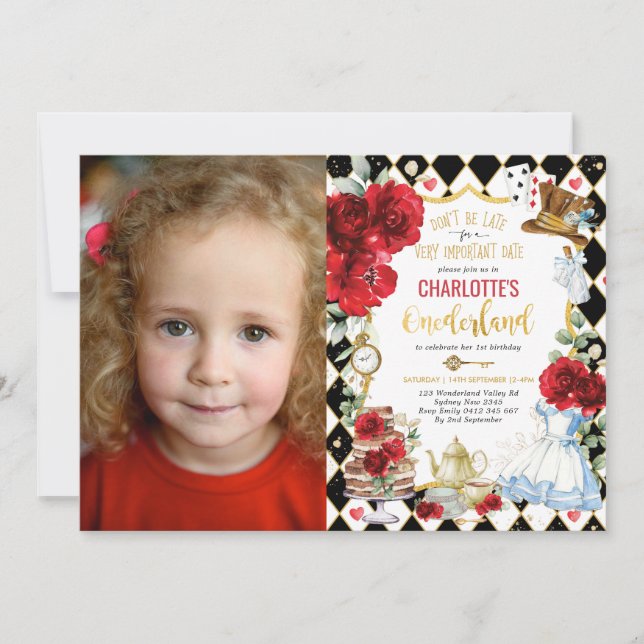 Invitation Alice dans l'Onederland Mad Hatter 1er Thé d'anniv (Devant)