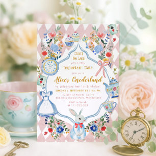 Invitation Alice dans ONEderland 1er anniversaire Whimsical