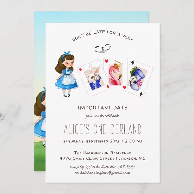 Invitation Alice dans ONEderland Anniversaire Whimsical Tea P (Devant / Derrière)