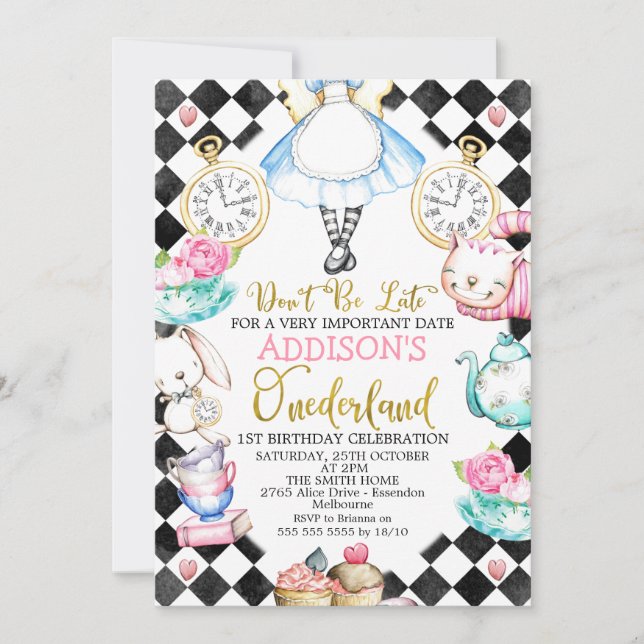 Invitation Alice De Diamant Noir Dans L'Onderland Anniversair (Devant)