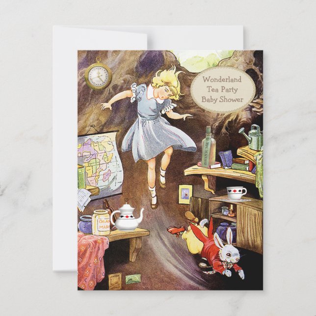 Invitation Alice en bas du baby shower du pays des merveilles (Devant)