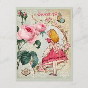 Invitation Alice en bonbon 16 à collage de roses du pays des