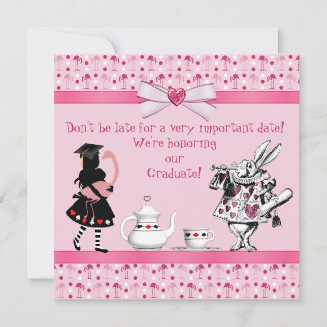Invitation Alice et Flamants roses roses (Devant)