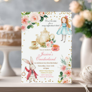 Invitation  Alice et Lapin Thé de fête d'anniversaire 