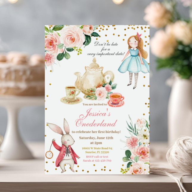 Invitation  Alice et Lapin Thé de fête d'anniversaire  (Créateur téléchargé)