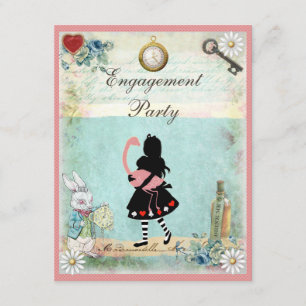 Invitation Alice et partie de fiançailles rose de Flamant