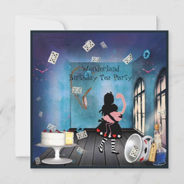 Invitation Alice et Pink Flamant rose Wonderland (Devant)