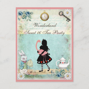 Invitation Alice, Flamant rose rose et Cheshire Chat Sweet 16