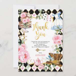 Invitation Alice florale rose au pays des merveilles