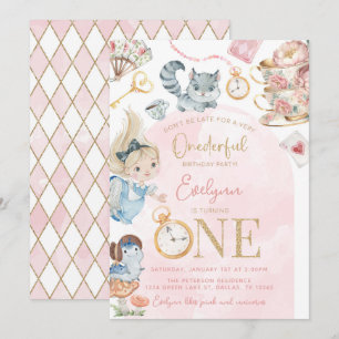 Invitation Alice In Wonderland 1er anniversaire Tea Party