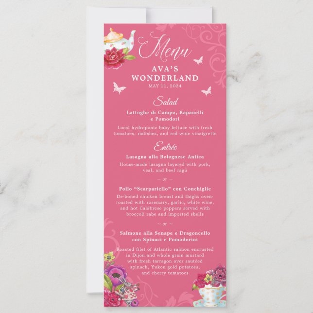 Invitation Alice In Wonderland Menu Florals Vibrant (Devant)