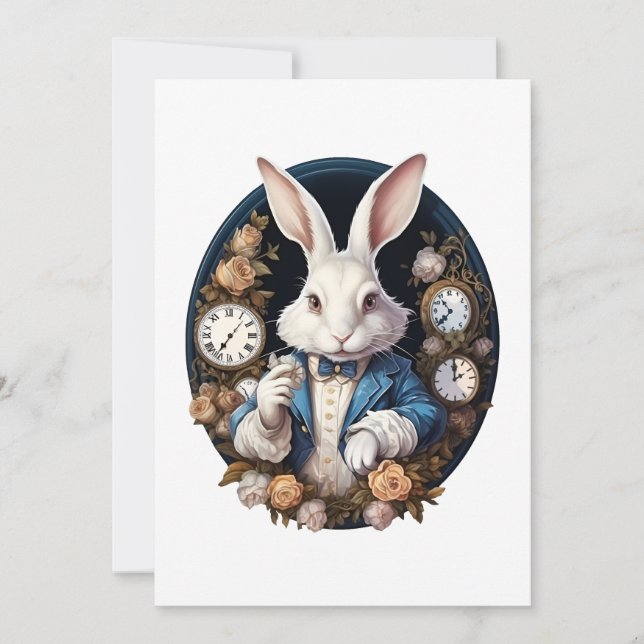 Invitation Alice lapin blanc dans Wonderland Montres et rose (Devant)