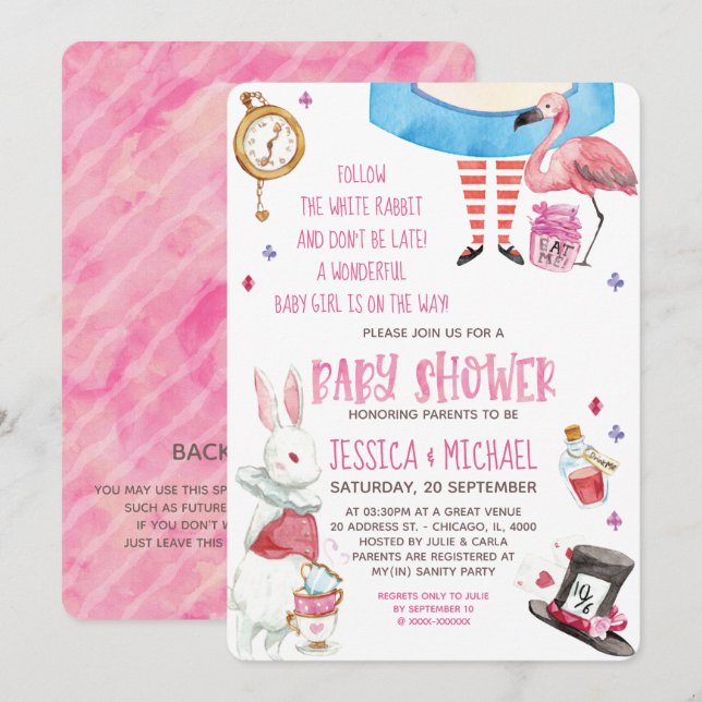 Invitation Alice lunaire dans le Baby shower des pays des mer (Devant / Derrière)
