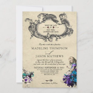Invitation Alice noire Vintage classique en Mariage Wonderlan