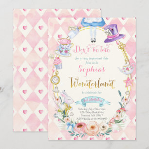 Invitation Alice rose Florale Au Pays Des Merveilles Tea Part