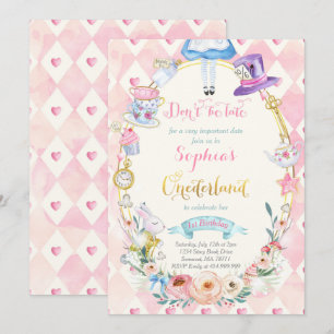 Invitation Alice rose Florale dans la fête du thé d'anniversa