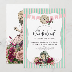 Invitation Alice Vintage à la mode dans l'Onederland Annivers