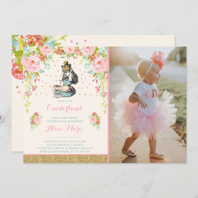 Invitation Alice vintage dans l'invitation d'anniversaire (Devant / Derrière)