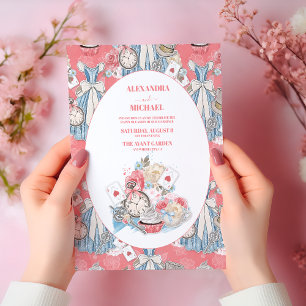 Invitation Alice Vintage rose au pays des merveilles Mariage