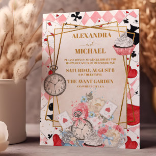 Invitation Alice Vintage rose au pays des merveilles Mariage