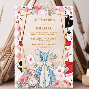 Invitation Alice Vintage rose au pays des merveilles Mariage