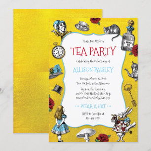 Invitation Alice Whimsical au Wonderland Gold Party