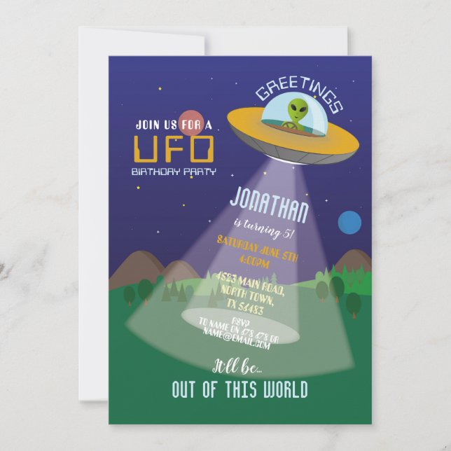 Invitation Alien Anniversaire  Espace d'invasion de Aliens sp (Devant)
