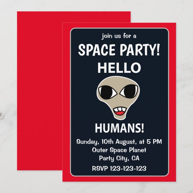 Invitation Alien Bonjour Humains Drôle de Fête Spatiale Alien (Devant / Derrière)
