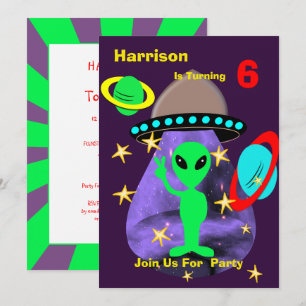 Invitation Alien Espace Extérieur Enfants S'amuser Jolie fête