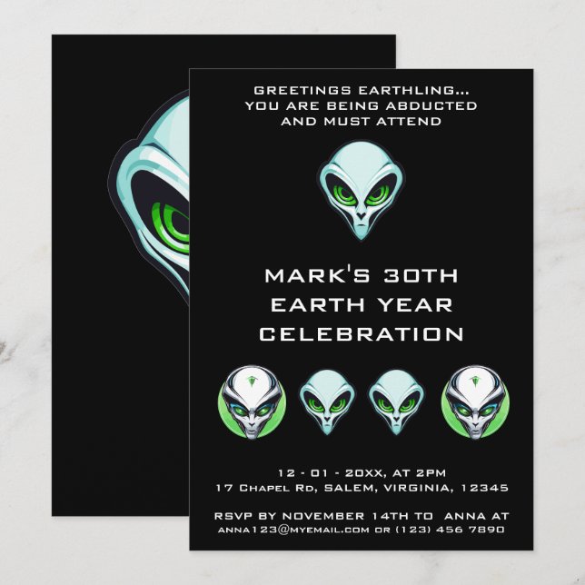 Invitation Alien UFO Abduction espace fête d'anniversaire (Devant / Derrière)