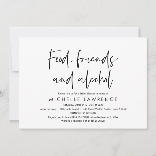 Invitation Alimentation, amis et alcool, Fête des mariées Déc (Devant)
