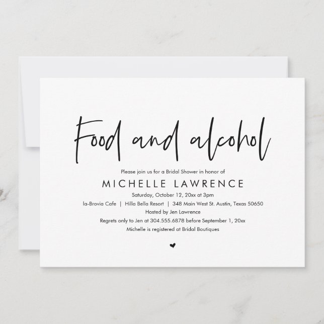 Invitation Alimentation et alcool, Fête des mariées Décontrac (Devant)