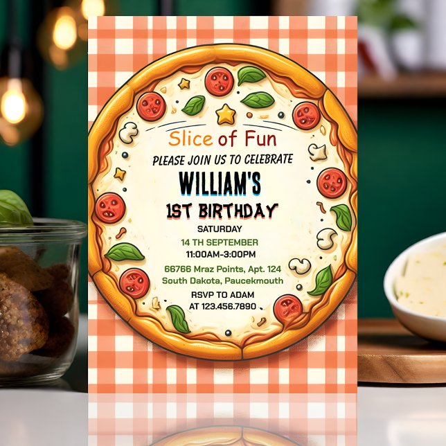 Invitation alimentation garçon fille ado pizza premier 1er an (Créateur téléchargé)