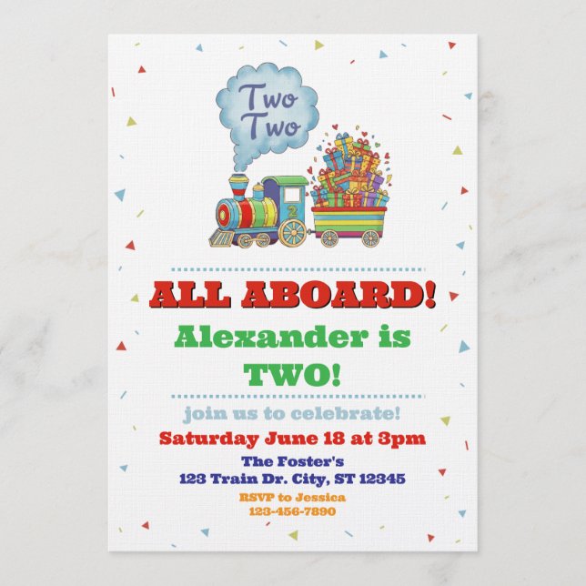 Invitation All Aboard Two Two Train 2nd Birthday (Devant)