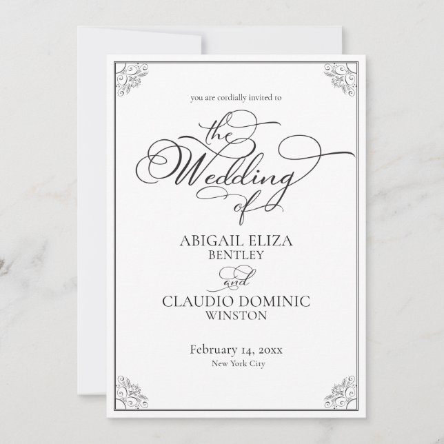 Invitation All-In-On Simple Classic Black & White Wedding (Devant)