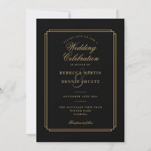 Invitation All In One Black and Gold Script Art Déco Mariage