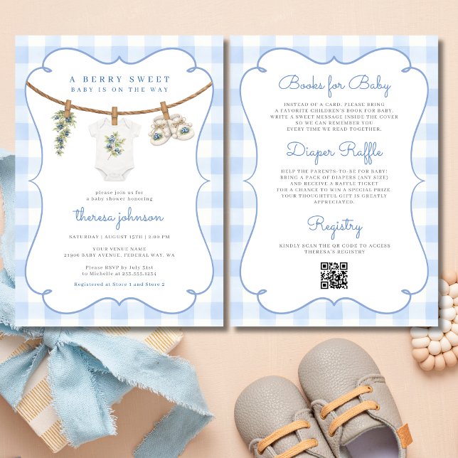 Invitation All in One Blueberry Clothesline Baby Shower (All in One Blueberry Clothesline Baby Shower Invitation)