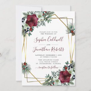 Invitation All in One Burgundy Amaryllis Pine Mariage or