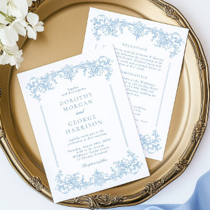 Invitation All in One Classic Français Victorian Mariage Bleu