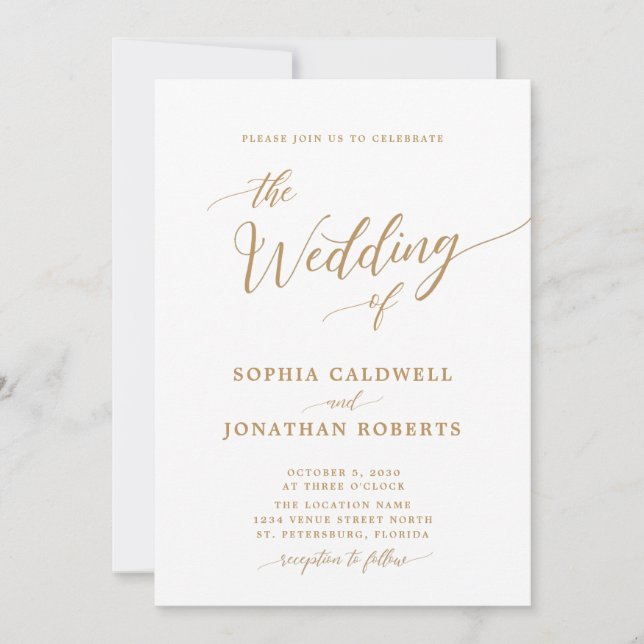 Invitation All in One Classic Gold Calligraphy Mariage (Devant)