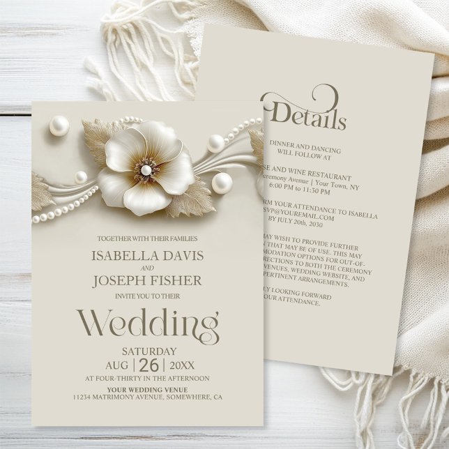 Invitation All in One Flower and Pearls Wedding (Créateur téléchargé)