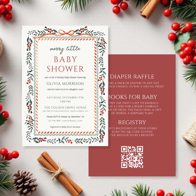 Invitation All in One Merry Little Baby Shower Red Bow  (Créateur téléchargé)