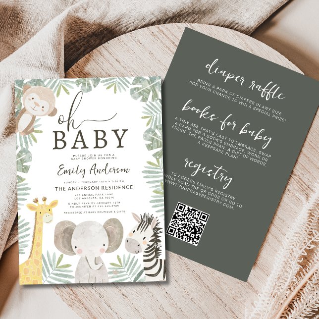 Invitation All in One Oh Baby Safari Baby shower animal garço (Créateur téléchargé)