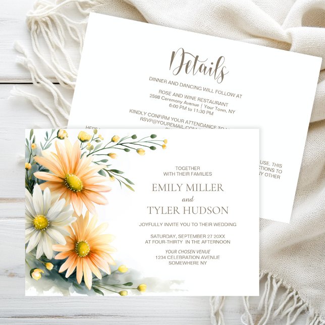 Invitation All in One Orange and White Daisies Wedding (Créateur téléchargé)